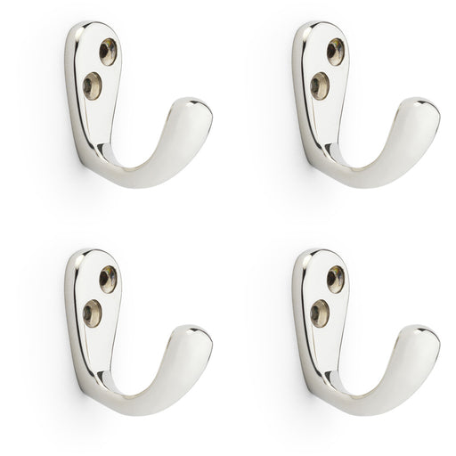 4 PACK SOLID BRASS Victorian Single Robe Coat Hook Wall Mounted Polished Nickel