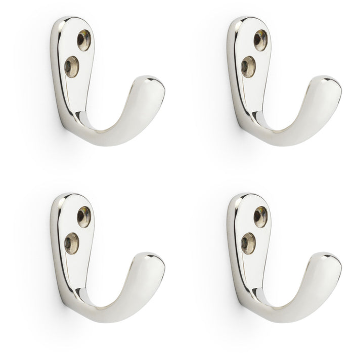 4 PACK SOLID BRASS Victorian Single Robe Coat Hook Wall Mounted Polished Nickel