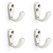 4 PACK SOLID BRASS Victorian Single Robe Coat Hook Wall Mounted Polished Nickel