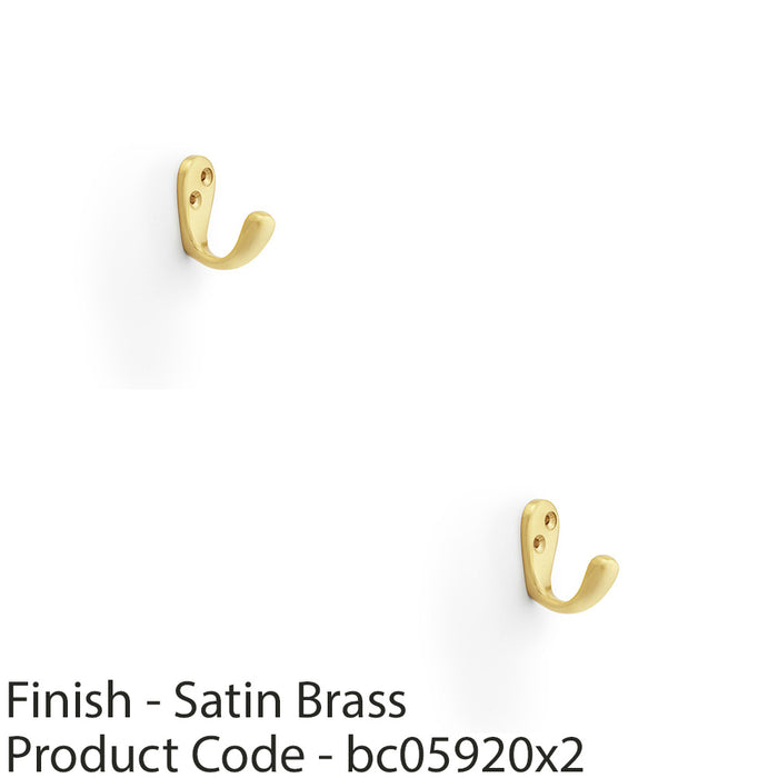 2 PACK SOLID BRASS Victorian Single Robe Coat Hook Wall Holder Satin Brass 1