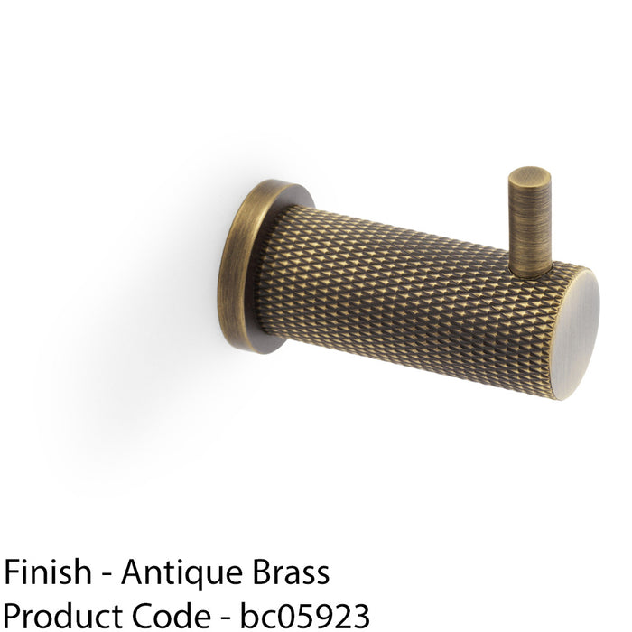 SOLID BRASS Knurled Single Robe Coat Hook - Wall Mounted Holder - Antique Brass 1