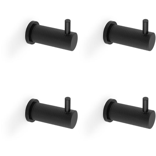 4 PACK SOLID BRASS Knurled Single Robe Coat Hook Wall Mounted Holder Matt Black