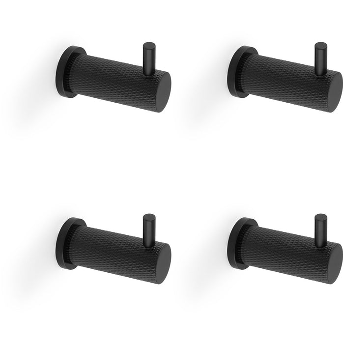 4 PACK SOLID BRASS Knurled Single Robe Coat Hook Wall Mounted Holder Matt Black