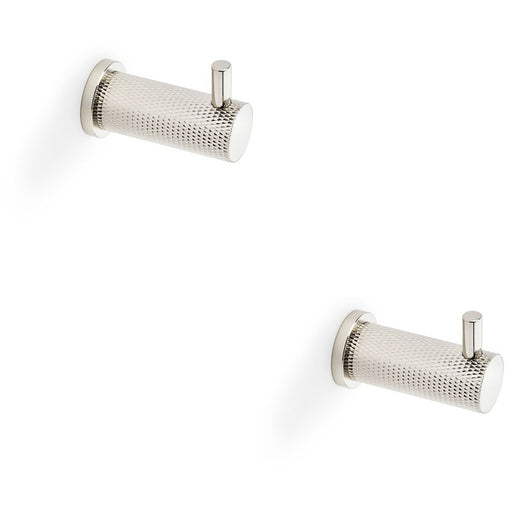 2 PACK SOLID BRASS Knurled Single Robe Coat Hook Wall Mounted Polished Nickel