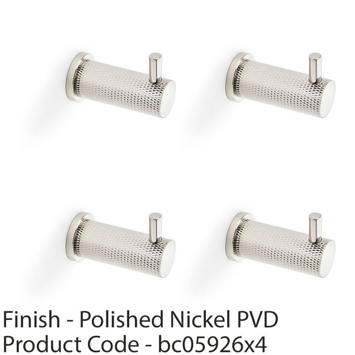 4 PACK SOLID BRASS Knurled Single Robe Coat Hook Wall Mounted Polished Nickel 1