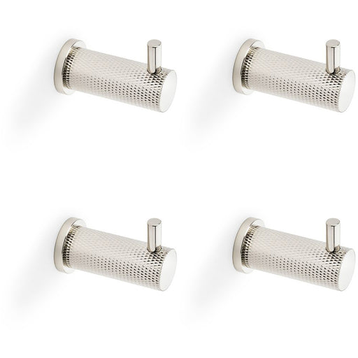 4 PACK SOLID BRASS Knurled Single Robe Coat Hook Wall Mounted Polished Nickel