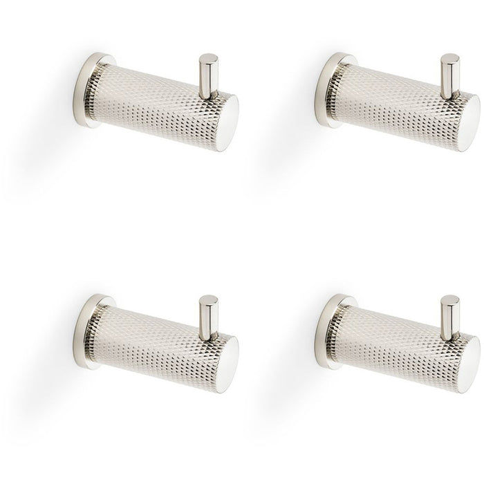 4 PACK SOLID BRASS Knurled Single Robe Coat Hook Wall Mounted Polished Nickel