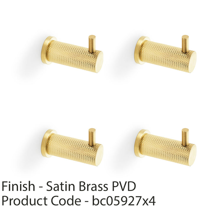 4 PACK SOLID BRASS Knurled Single Robe Coat Hook Wall Mounted Holder Satin Brass 1