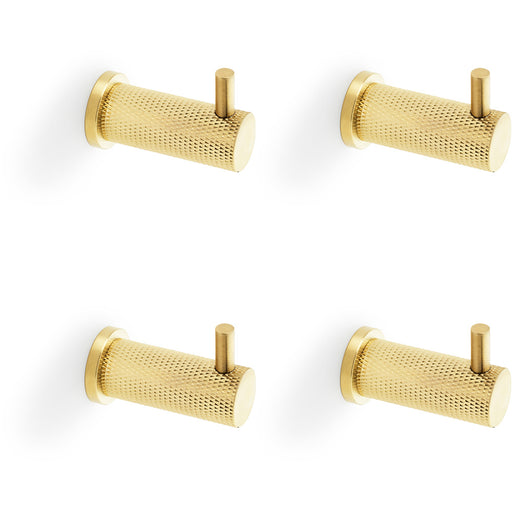 4 PACK SOLID BRASS Knurled Single Robe Coat Hook Wall Mounted Holder Satin Brass