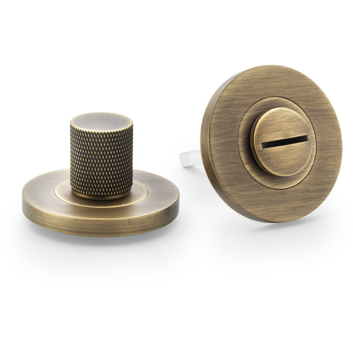 Modern Knurled Thumbturn & Release Lock - Antique Brass - Bathroom Door WC