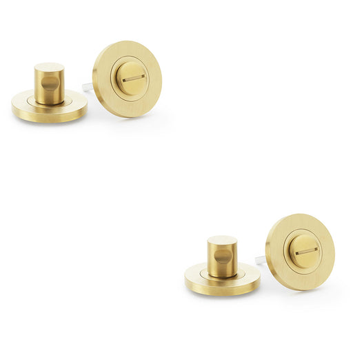 2 PACK Modern Plain Thumbturn & Release Lock Satin Brass Bathroom Door WC
