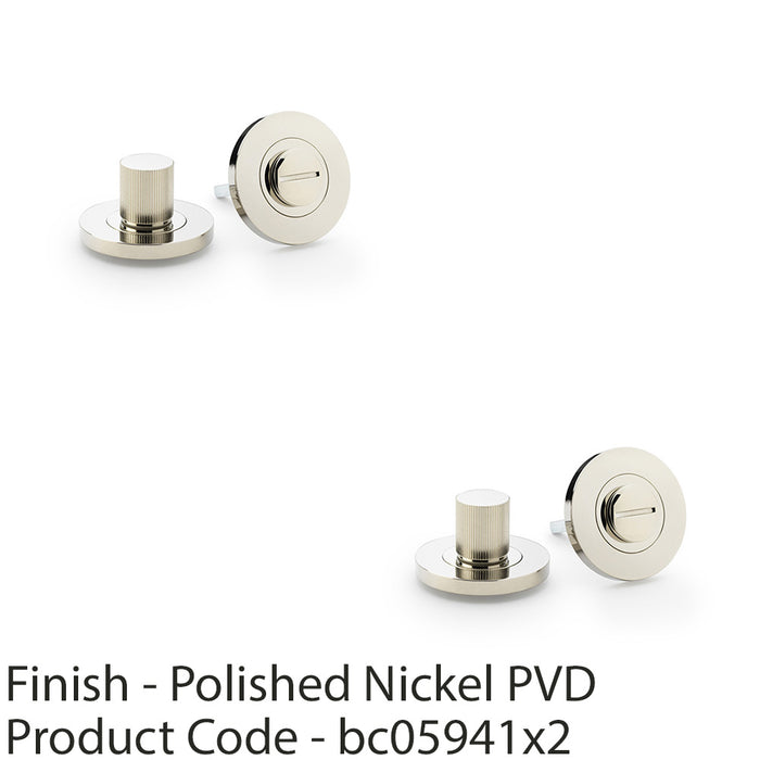 2x Modern Reeded Thumbturn & Release Lock Lined Polished Nickel Bathroom Door 1
