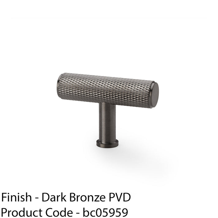 Knurled T Bar Cupboard Door Knob - 55mm x 38mm - Dark Bronze Unit Pull Handle 1