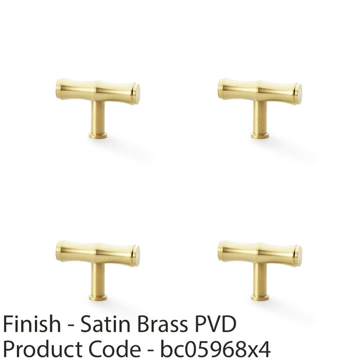 4 PACK Bamboo T Bar Cupboard Door Knob 55mm x 38mm Satin Brass Unit Pull Handle 1