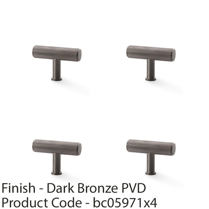 4 PACK Reeded T Bar Cupboard Door Knob 55mm x 38mm Dark Bronze Lined Pull Handle 1