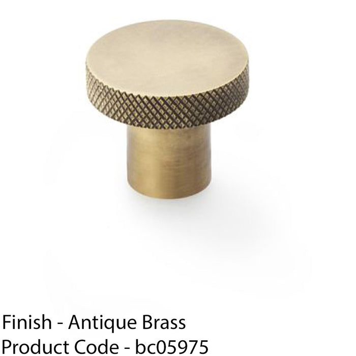 Knurled Round Radio Cupboard Door Knob - 30mm Diameter Antique Brass Pull Handle 1