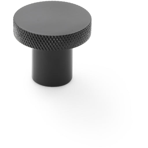 Knurled Round Radio Cupboard Door Knob - 30mm Diameter Matt Black Pull Handle