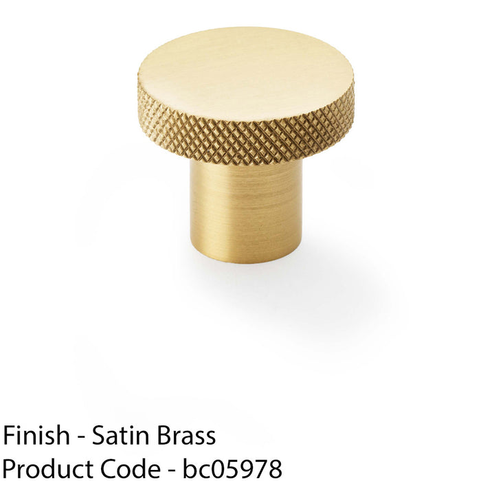 Knurled Round Radio Cupboard Door Knob - 30mm Diameter Satin Brass Pull Handle 1