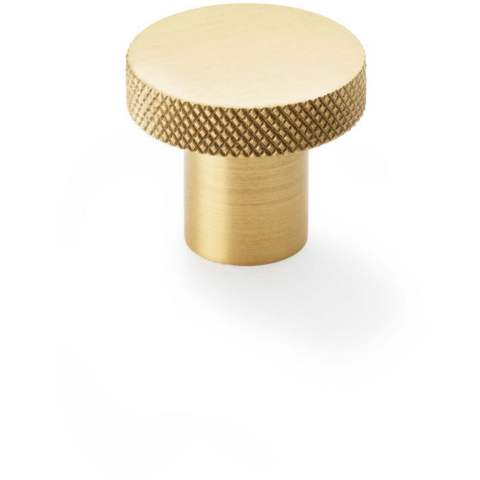 Knurled Round Radio Cupboard Door Knob - 30mm Diameter Satin Brass Pull Handle