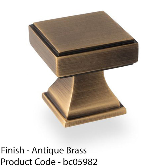 Chunky Square Cupboard Door Knob - 30mm - Antique Brass Kitchen Pull Handle 1