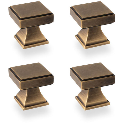 4 PACK Chunky Square Cupboard Door Knob 30mm Antique Brass Kitchen Pull Handle