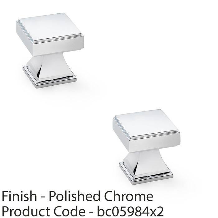 2 PACK Chunky Square Cupboard Door Knob 30mm Polished Chrome Kitchen Pull Handle 1