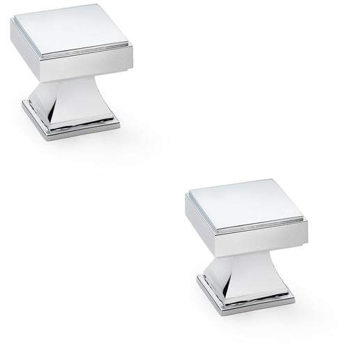 2 PACK Chunky Square Cupboard Door Knob 30mm Polished Chrome Kitchen Pull Handle