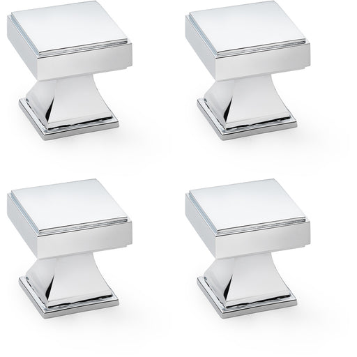 4 PACK Chunky Square Cupboard Door Knob 30mm Polished Chrome Kitchen Pull Handle