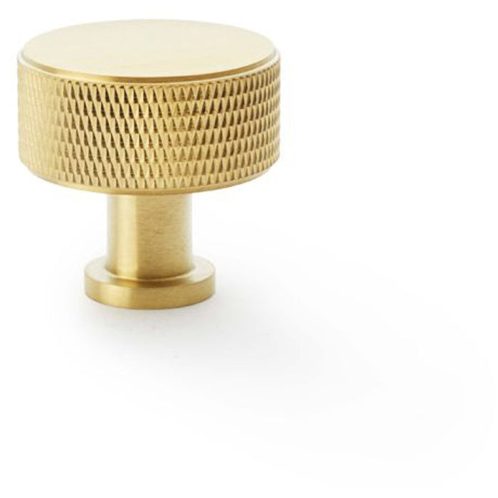 Round Knurled Door Knob - 35mm Diameter Satin Brass Radio Cupboard Pull Handle