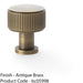 Round Reeded Door Knob - 29mm Diameter Antique Brass Lined Cupboard Pull Handle 1
