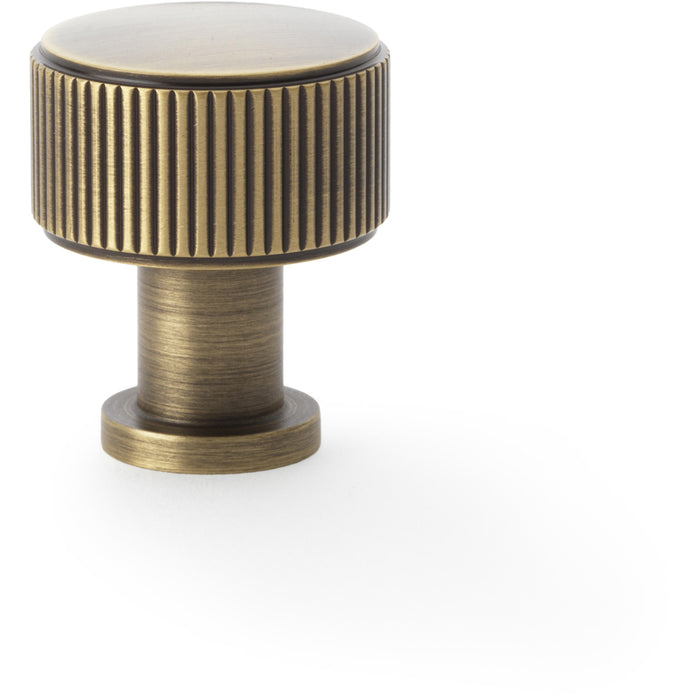 Round Reeded Door Knob - 29mm Diameter Antique Brass Lined Cupboard Pull Handle