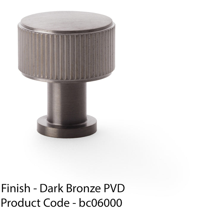 Round Reeded Door Knob - 29mm Diameter Dark Bronze Lined Cupboard Pull Handle 1