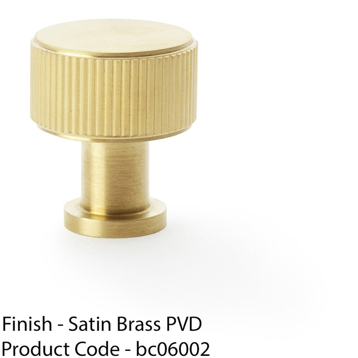 Round Reeded Door Knob - 29mm Diameter Satin Brass Lined Cupboard Pull Handle 1