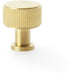 Round Reeded Door Knob - 29mm Diameter Satin Brass Lined Cupboard Pull Handle