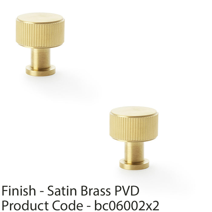 2 PACK Round Reeded Door Knob 29mm Satin Brass Lined Cupboard Pull Handle 1