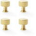 4 PACK Round Reeded Door Knob 29mm Satin Brass Lined Cupboard Pull Handle