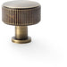 Round Reeded Door Knob - 35mm Diameter Antique Brass Lined Cupboard Pull Handle