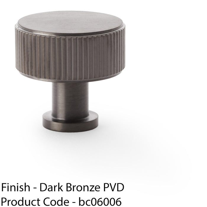 Round Reeded Door Knob - 35mm Diameter Dark Bronze Lined Cupboard Pull Handle 1