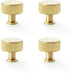 4 PACK Round Reeded Door Knob 35mm Satin Brass Lined Cupboard Pull Handle