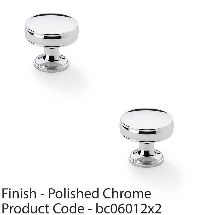 2 PACK Round Fluted Door Knob 32mm Polished Chrome Retro Cupboard Pull Handle 1