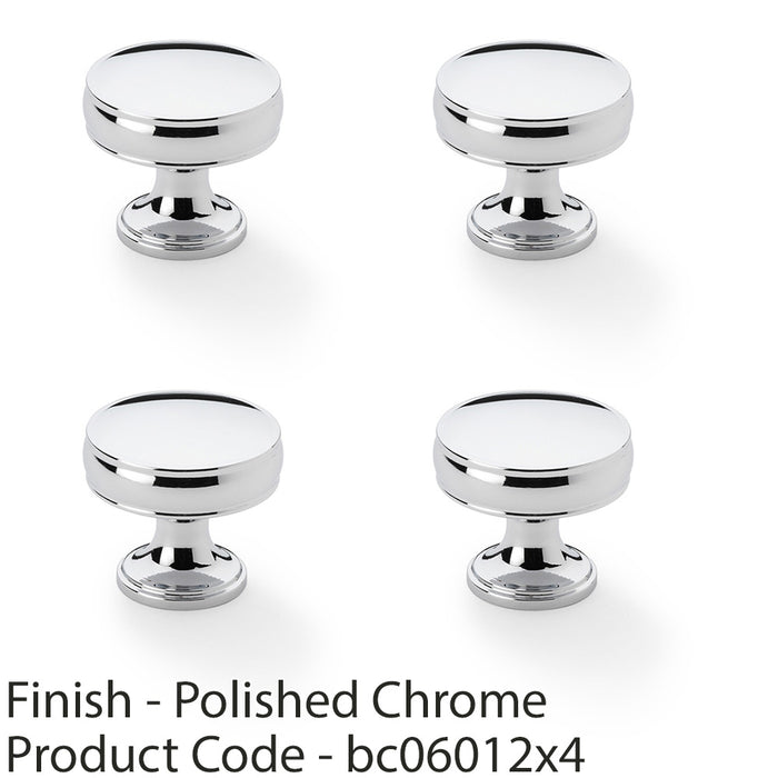 4 PACK Round Fluted Door Knob 32mm Polished Chrome Retro Cupboard Pull Handle 1