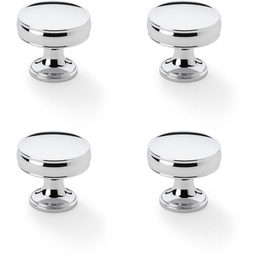 4 PACK Round Fluted Door Knob 32mm Polished Chrome Retro Cupboard Pull Handle