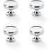 4 PACK Round Fluted Door Knob 32mm Polished Chrome Retro Cupboard Pull Handle