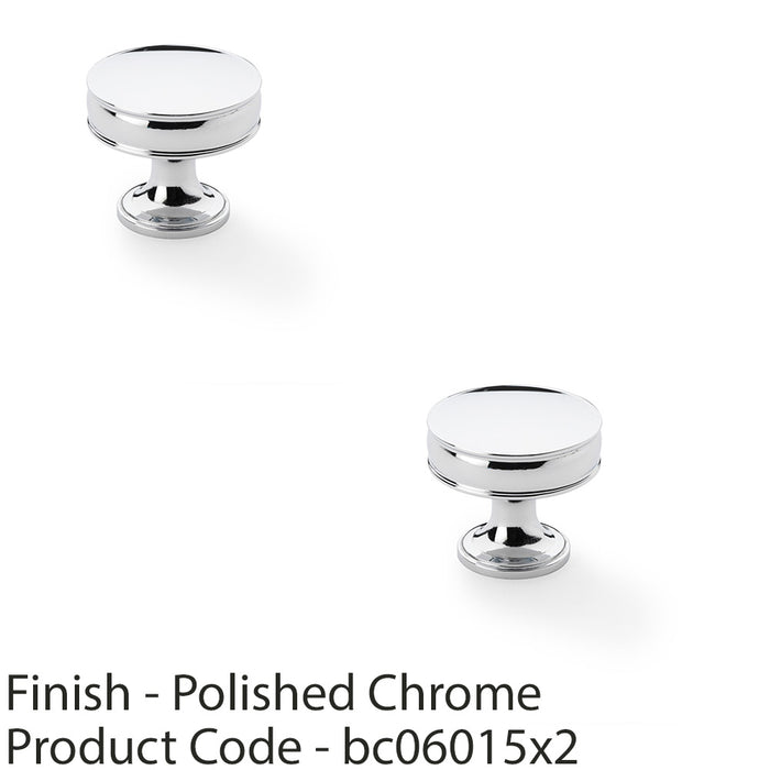 2 PACK Round Fluted Door Knob 38mm Polished Chrome Retro Cupboard Pull Handle 1