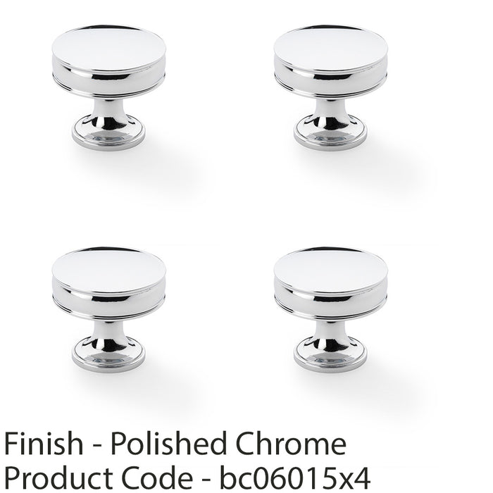 4 PACK Round Fluted Door Knob 38mm Polished Chrome Retro Cupboard Pull Handle 1