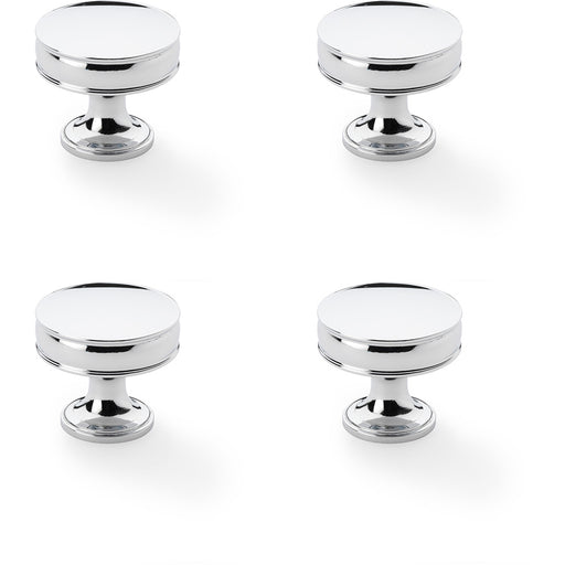 4 PACK Round Fluted Door Knob 38mm Polished Chrome Retro Cupboard Pull Handle