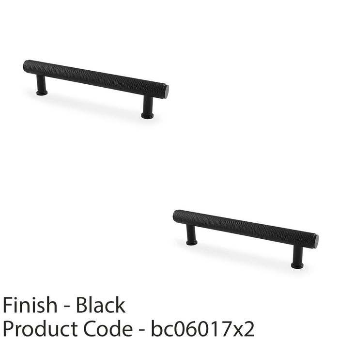 2 PACK Knurled T Bar Pull Handle Matt Black 128mm Centres Premium Drawer Door 1