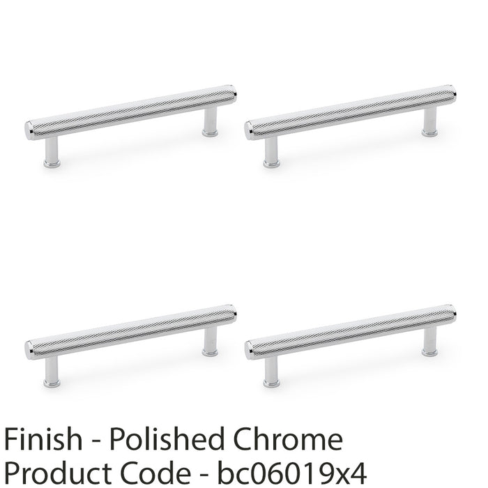 4x Knurled T Bar Pull Handle Polished Chrome 128mm Centres Premium Drawer Door 1