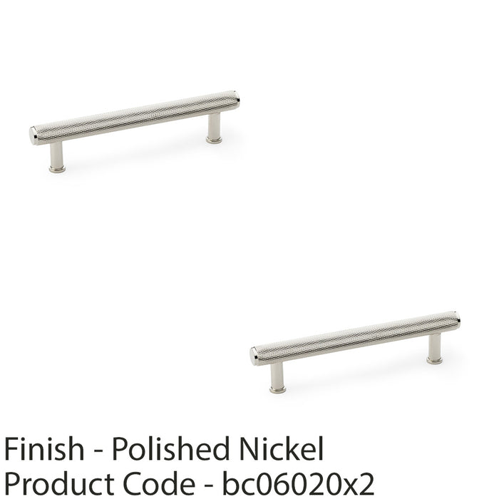 2x Knurled T Bar Pull Handle Polished Nickel 128mm Centres Premium Drawer Door 1