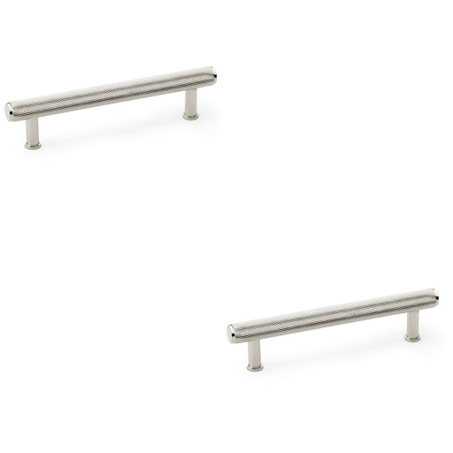 2x Knurled T Bar Pull Handle Polished Nickel 128mm Centres Premium Drawer Door